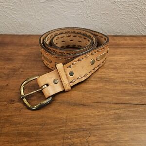 Vintage Tony Lama Brown Leather Western Belt Stitch Detail Size 34 Made in USA